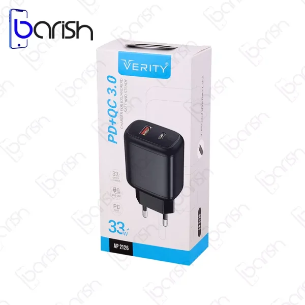شارژر دیواری وریتی مدل PD+QC3.0 AP2126 33W به همراه کابل Type-C - Image 5