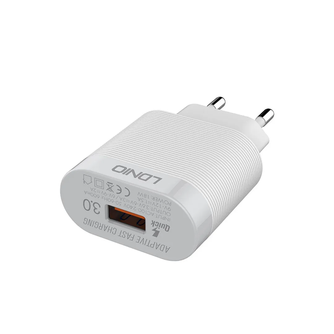 شارژر دیواری 18 واتی الدینیو مدل A303Q به همراه کابل میکرو USB