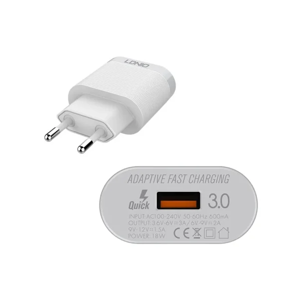 شارژر دیواری 18 واتی الدینیو مدل A303Q به همراه کابل میکرو USB