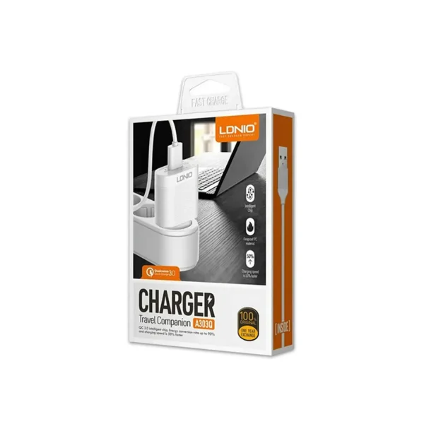 شارژر دیواری 18 واتی الدینیو مدل A303Q به همراه کابل میکرو USB