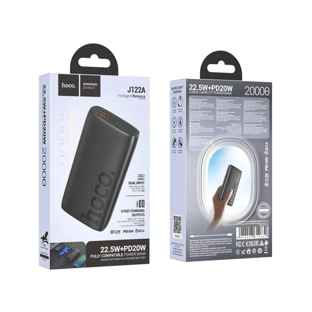 پاوربانک فست شارژ 20000 میلی آمپر هوکو مدل J122A