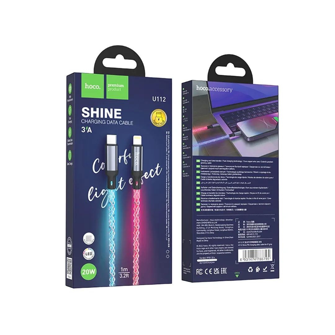 کابل دیتا و شارژ تایپ سی به لایتنینگ هوکو مدل U112