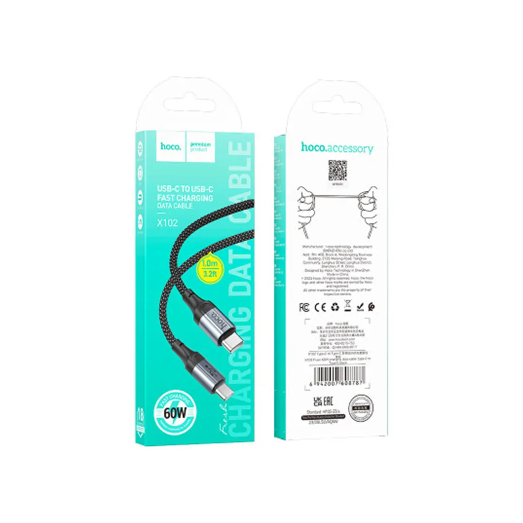 کابل دیتا و شارژ 60 وات دو سر تایپ سی هوکو مدل X102