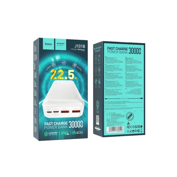 پاوربانک فست شارژ 30000 میلی آمپر هوکو مدل J101B