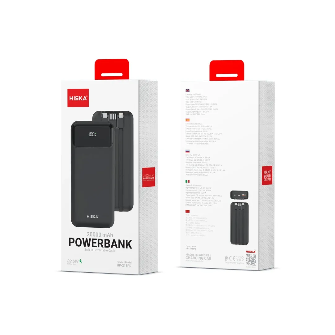 پاوربانک فست شارژ 20000 میلی آمپر هیسکا مدل HP-218PD