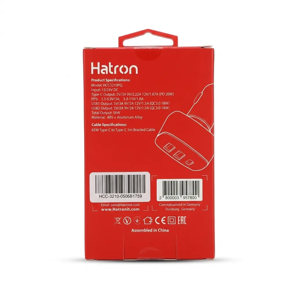 شارژر فندکی 56 وات هترون مدل HCC3210PQ به همراه کابل
