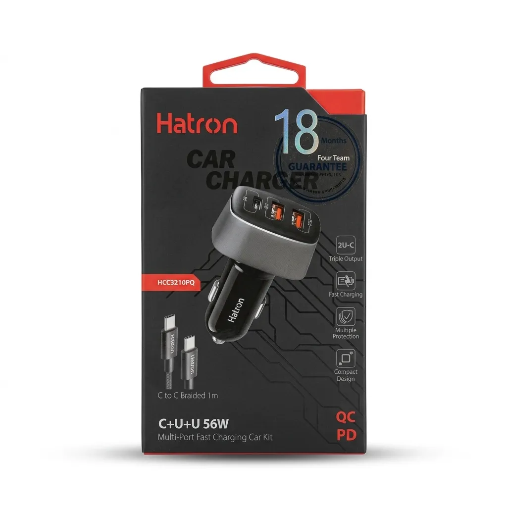 شارژر فندکی 56 وات هترون مدل HCC3210PQ به همراه کابل