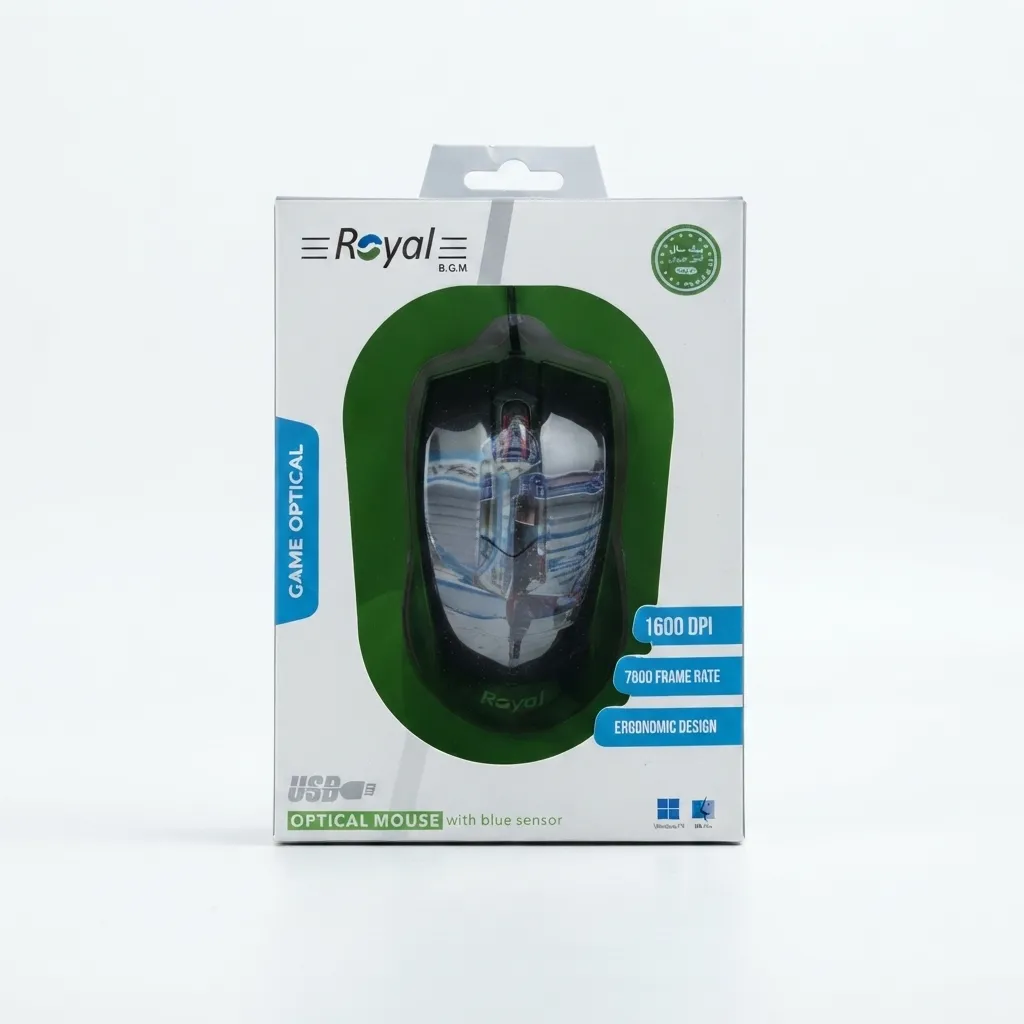 نمای کامل موس سیمی Royal M-262 با طراحی ساده و کاربردی