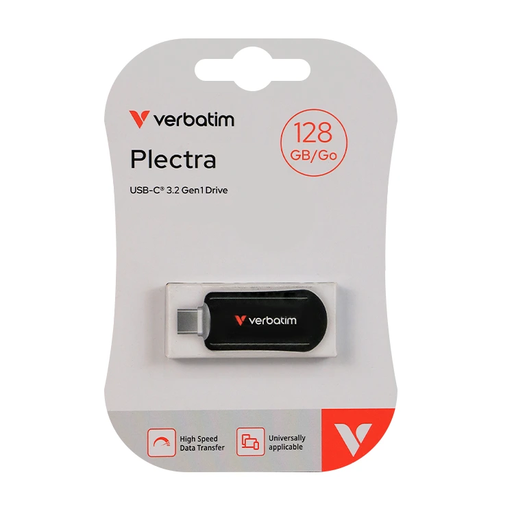بسته‌بندی فلش مموری ورباتیم 128 گیگابایت USB-C مدل VER-30229 همراه با تصویر و مشخصات محصول