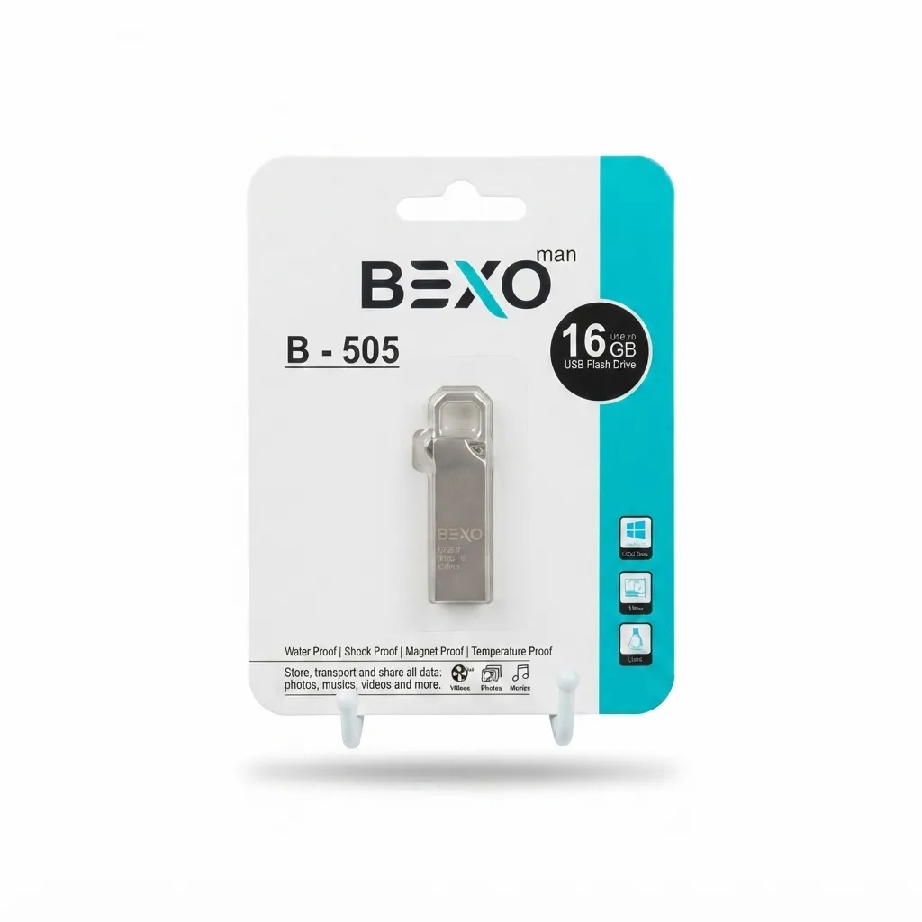 Alt Text: فلش مموری بکسو B-505 ظرفیت 16 گیگابایت USB2.0 با طراحی کوچک و سبک