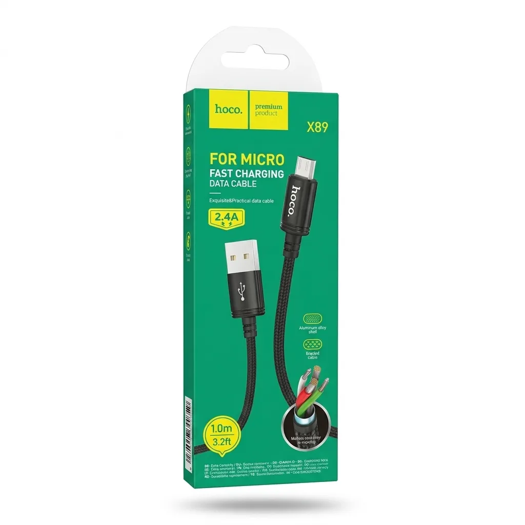 کابل دیتا و شارژ USB-A به MicroUSB هوکو مدل X89