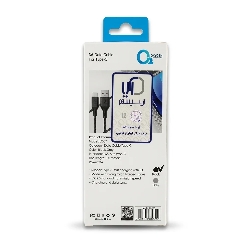 کابل دیتا و شارژ USB-A به Type-C اکسیژن مدل LX-27