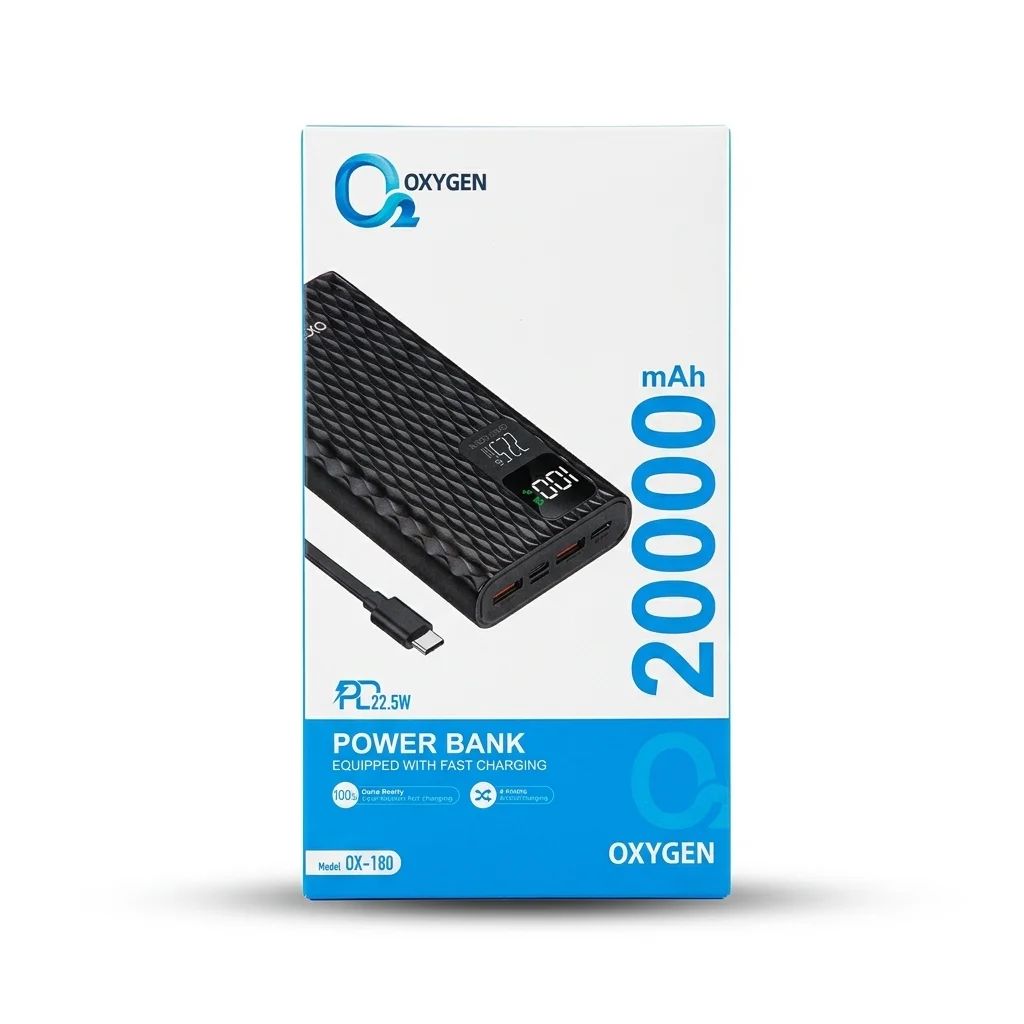 پاوربانک 22.5 وات اکسیژن ظرفیت 20000 میلی‌آمپر مدل OX-180